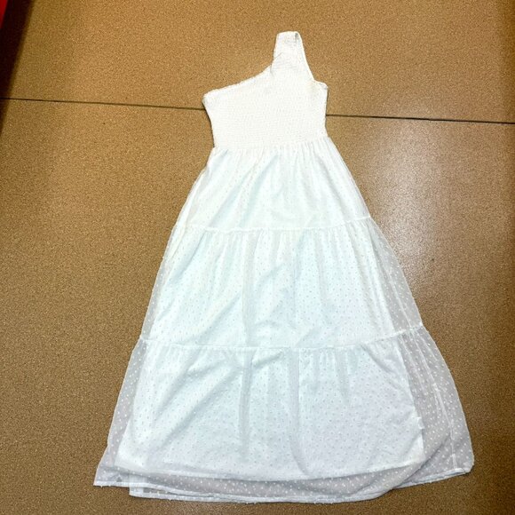 Zattcas L White Swiss Dot One Shoulder Maxi Dress - Picture 4 of 7